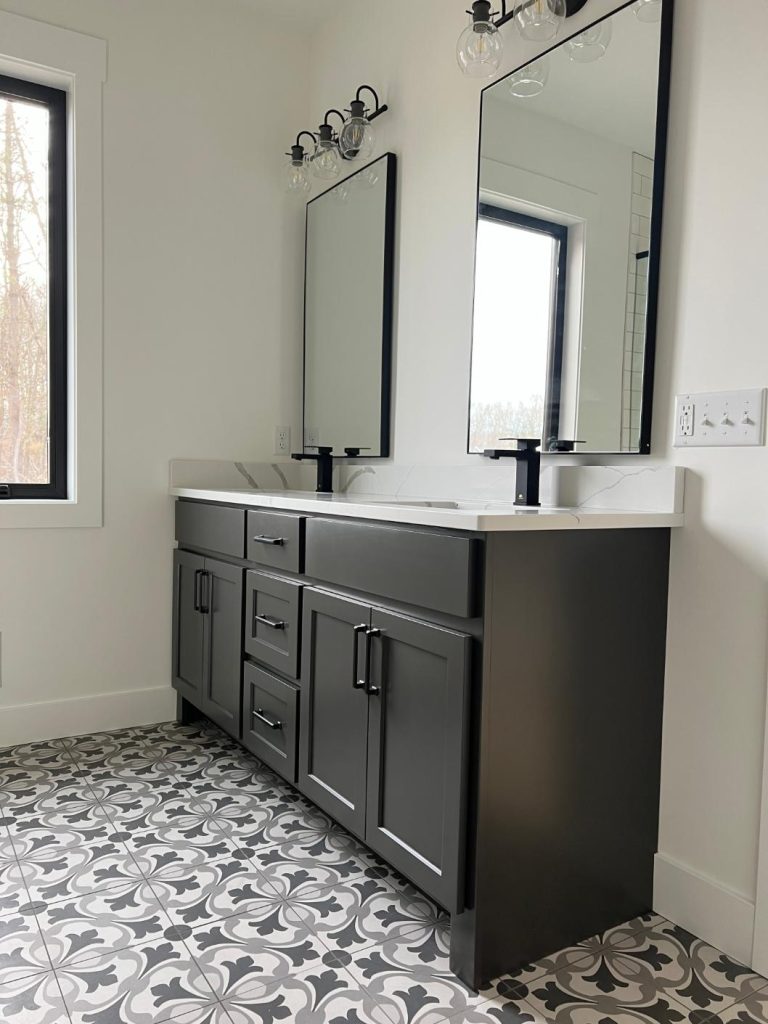 custom decorative tile black and white bathroom floor