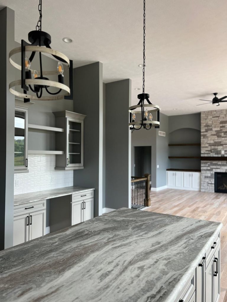 open concept kitchen and living area